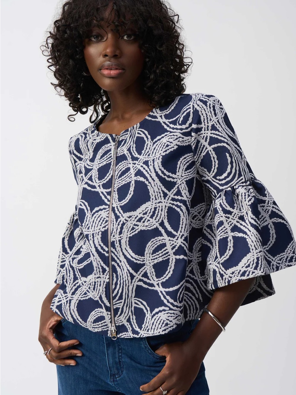 Joseph Ribkoff Jacquard Ruffle Sleeve Jacket  - Size 14 - NWT
